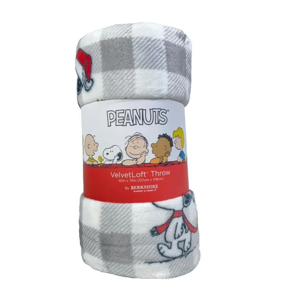 Peanuts Snoopy & Woodstock Christmas Velvet Plush Throw Blanket 50 x 70 Gray